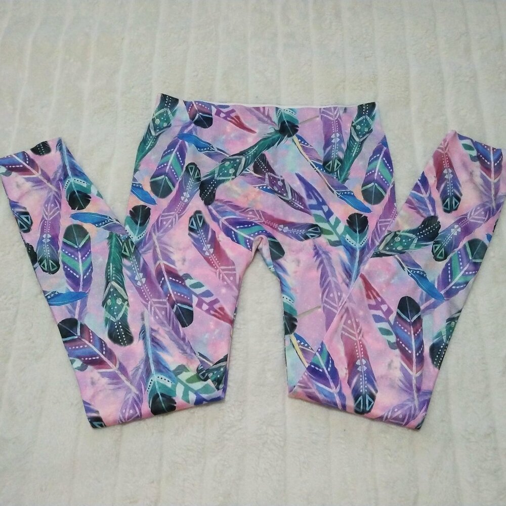 No Boundaries large pink galaxy space feathers leggings